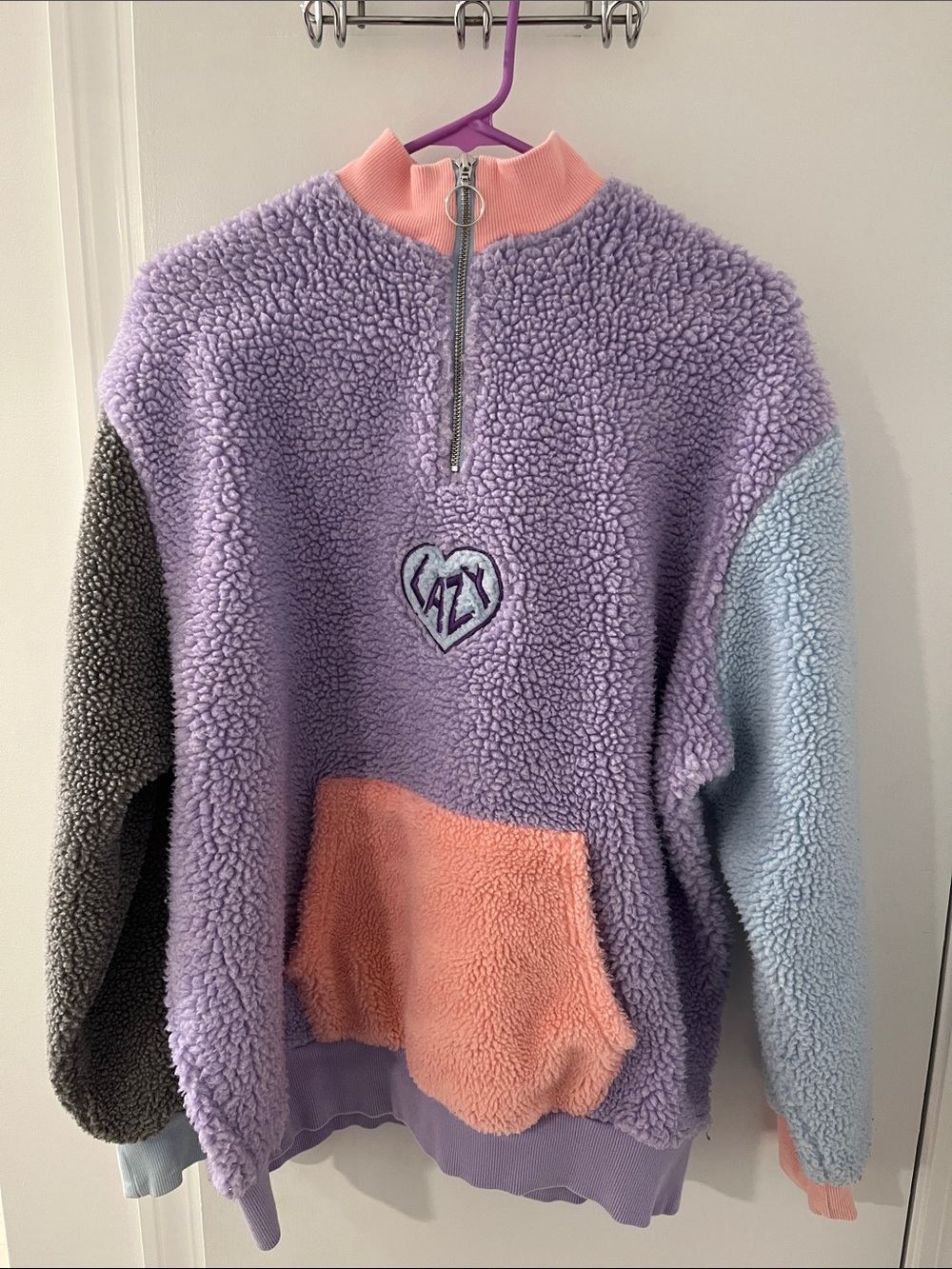 Lazy Oaf Lavender, Peach, Gray & Sky Colorblock Sherpa Half-Zip Pullover